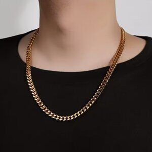 7MM Cuban Chain Necklace, Made of 316L Stainless Steel w/18K Gold Plated Plating